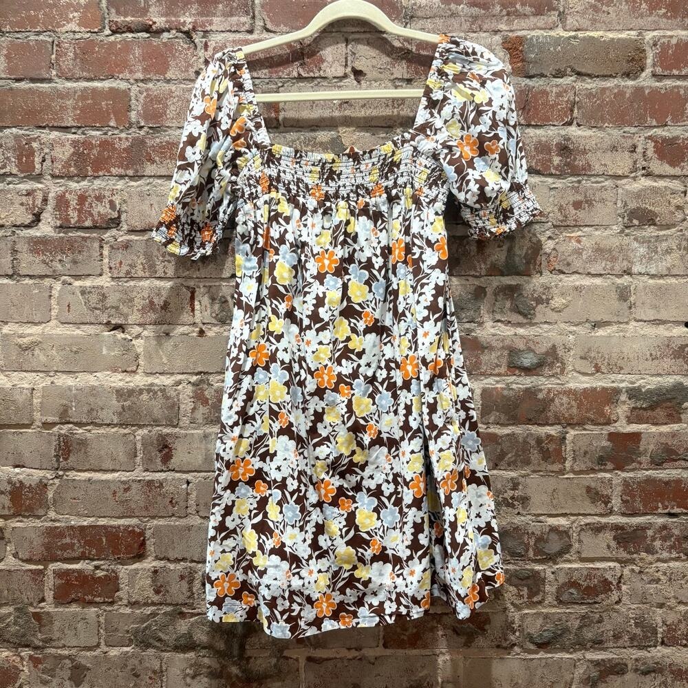 Tory Burch Brown Floral‎ Mini Dress Size Large - Picture 7 of 9